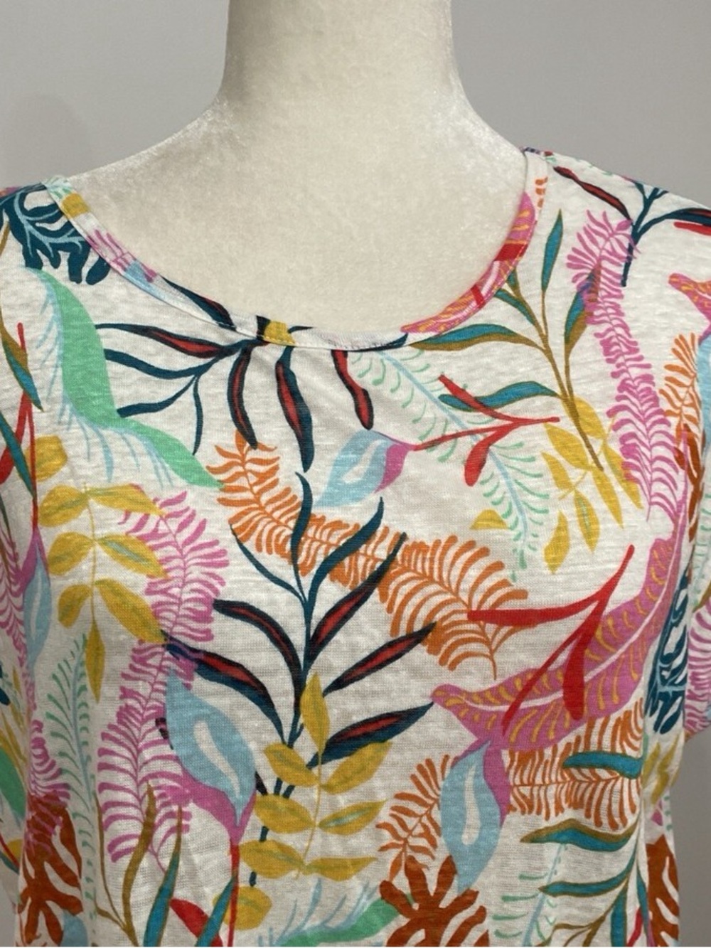 Cynthia Rowley Linen Tropical Blouse XL Button Back Coastal Boho Top Resortwear - Picture 7 of 13